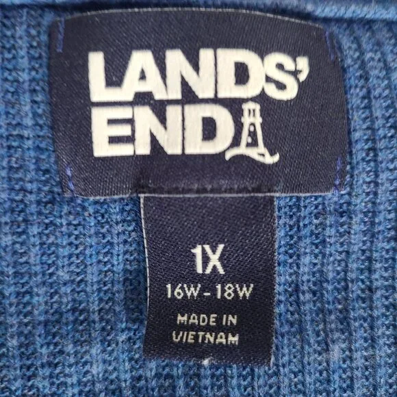 Land's End Women's Cardigan Size 1X Sweater Blue Button-Front Cotton Pockets - Picture 5 of 10